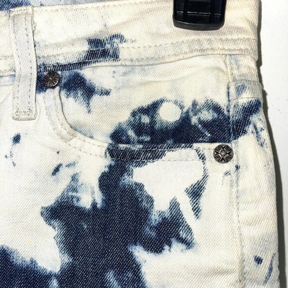 Habitual Tie Dye Mini Skirt Womens Size 25 Denim Fringe Cotton Blue Made In USA - Picture 3 of 11